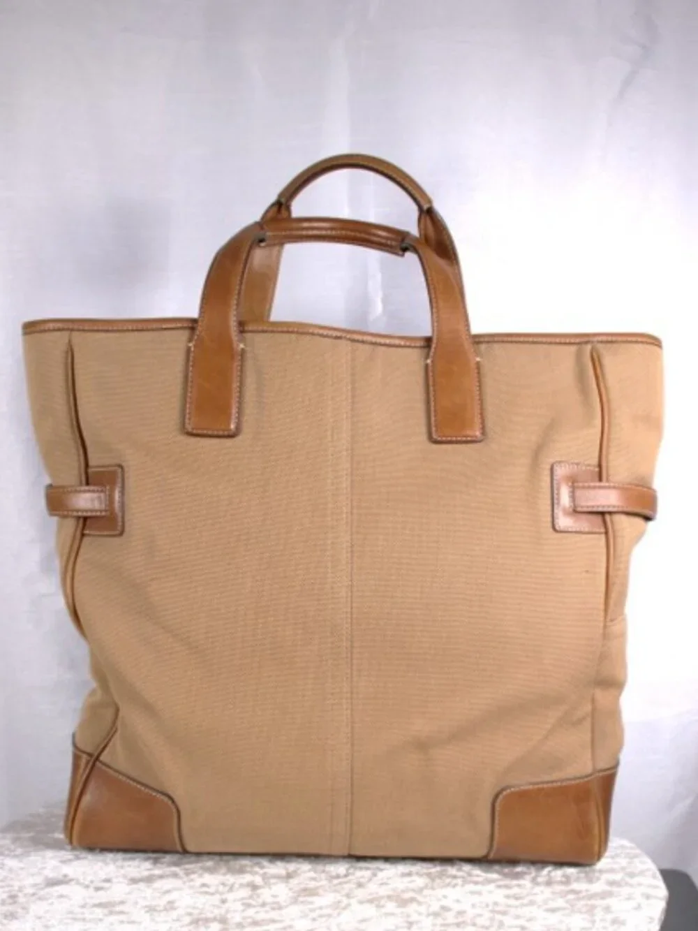 Vintage Coach 5775 Large Canvas Leather Tote Tan Brown Buckle Shoulder Bag